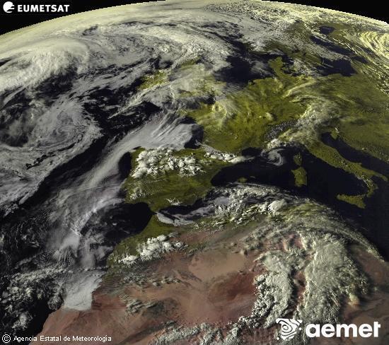 Aquesta imatge es genera utilitzant informaci� dels canals visibles del sat�l�lit METEOSAT, que pertany a la segona generaci� de sat�l�lits Meteosat (MSG). Per aquest motiu, nom�s hi ha informaci� en la zona il�luminada pel sol. A m�s, els canals han sigut normalitzats perqu� la lluentor no depenga de la posici� del sol.&nbsp;diumenge, 26 d?abril  2026 19:00