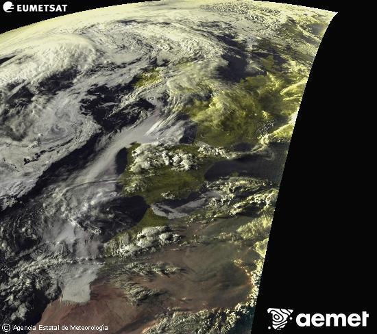 Aquesta imatge es genera utilitzant informaci� dels canals visibles del sat�l�lit METEOSAT, que pertany a la segona generaci� de sat�l�lits Meteosat (MSG). Per aquest motiu, nom�s hi ha informaci� en la zona il�luminada pel sol. A m�s, els canals han sigut normalitzats perqu� la lluentor no depenga de la posici� del sol.&nbsp;diumenge, 26 d?abril  2026 20:00