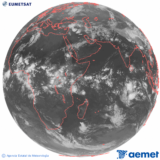Oce� �ndic. Imatge global del canal infraroig (10.8&mu;m) de Meteosat, que pertany a la s�rie MSG (Meteosat Segona Generaci�) i est� situat a 41.5°E.&nbsp;diumenge, 26 d?abril  2026 20:00