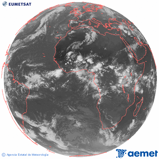 Imatge global del canal infraroig (10.8  &mu;m) del sat�l�lit Meteosat, pertanyent a la s�rie MSG (Meteosat Segona Generaci�) i situat en 0�N 0�E.&nbsp;diumenge, 26 d?abril  2026 20:00