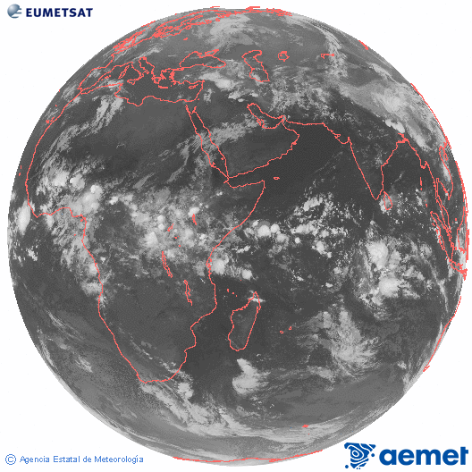 Oce� �ndic. Imatge global del canal infraroig (10.8&mu;m) de Meteosat, que pertany a la s�rie MSG (Meteosat Segona Generaci�) i est� situat a 41.5°E.&nbsp;diumenge, 26 d?abril  2026 23:00