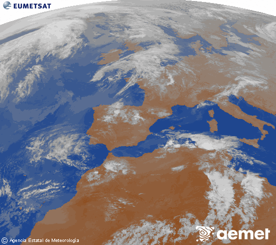 Imatge de la zona d'Europa i Nord d'�frica del canal infraroig del sat�l�lit Meteosat operacional en 0�N 0�W, processada per a donar-li color.&nbsp;dilluns, 27 d?abril  2026 00:00