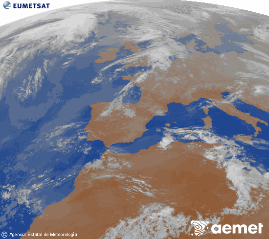 Imagen de la zona de Europa y Norte de �frica del canal infrarrojo del sat�lite Meteosat operacional en 0�N 0�W, procesada para darle color.&nbsp;astelehena, 2026ko apirilak 27, ordua: 05:00