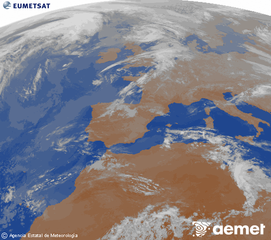 Imagen de la zona de Europa y Norte de �frica del canal infrarrojo del sat�lite Meteosat operacional en 0�N 0�W, procesada para darle color.&nbsp;lundi, 27 avril  2026 06:00