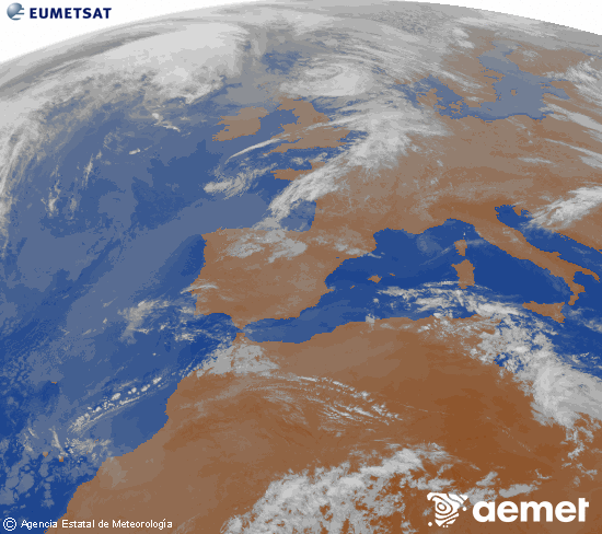Imagen de la zona de Europa y Norte de �frica del canal infrarrojo del sat�lite Meteosat operacional en 0�N 0�W, procesada para darle color.&nbsp;Monday, 27 April  2026 08:00