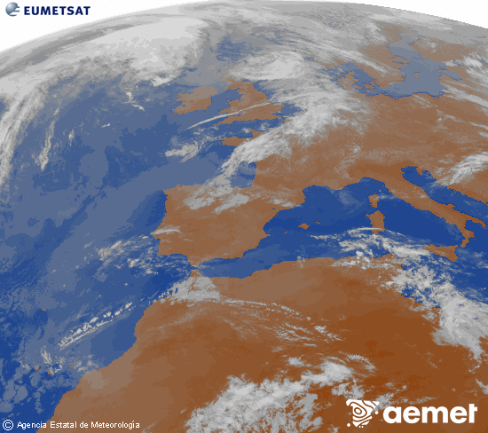 Imagen de la zona de Europa y Norte de �frica del canal infrarrojo del sat�lite Meteosat operacional en 0�N 0�W, procesada para darle color.&nbsp;Monday, 27 April  2026 09:00
