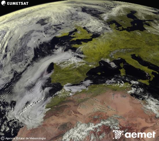 Esta imagen se genera utilizando informaci�n de los canales visibles del sat�lite METEOSAT perteneciente a la segunda generaci�n de sat�lites Meteosat (MSG). Por ese motivo, s�lo hay informaci�n en la zona iluminada por el sol. Adem�s, los canales han sido normalizados para que el brillo no dependa de la posici�n del sol.&nbsp;Monday, 27 April  2026 10:00