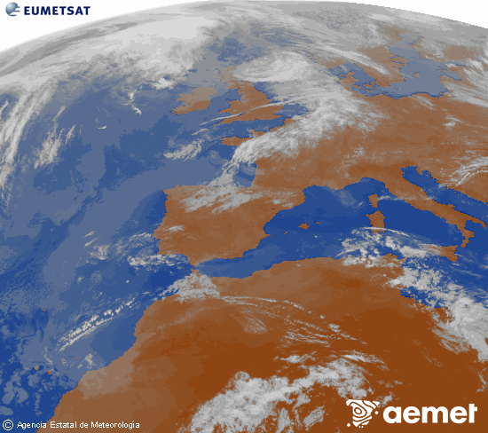 Imagen de la zona de Europa y Norte de �frica del canal infrarrojo del sat�lite Meteosat operacional en 0�N 0�W, procesada para darle color.&nbsp;Monday, 27 April  2026 10:00