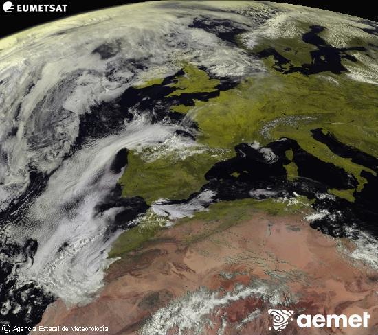 Esta imagen se genera utilizando informaci�n de los canales visibles del sat�lite METEOSAT perteneciente a la segunda generaci�n de sat�lites Meteosat (MSG). Por ese motivo, s�lo hay informaci�n en la zona iluminada por el sol. Adem�s, los canales han sido normalizados para que el brillo no dependa de la posici�n del sol.&nbsp;Monday, 27 April  2026 11:00
