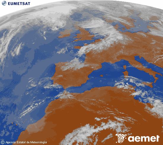 Imagen de la zona de Europa y Norte de �frica del canal infrarrojo del sat�lite Meteosat operacional en 0�N 0�W, procesada para darle color.&nbsp;Monday, 27 April  2026 11:00