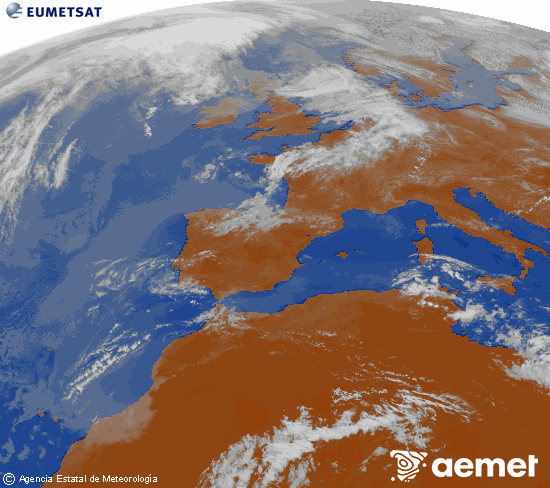 Imagen de la zona de Europa y Norte de �frica del canal infrarrojo del sat�lite Meteosat operacional en 0�N 0�W, procesada para darle color.&nbsp;Monday, 27 April  2026 12:00