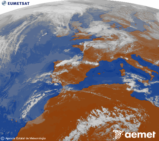 Imagen de la zona de Europa y Norte de �frica del canal infrarrojo del sat�lite Meteosat operacional en 0�N 0�W, procesada para darle color.&nbsp;Monday, 27 April  2026 16:00
