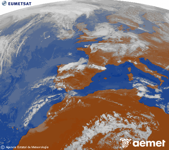 Imagen de la zona de Europa y Norte de �frica del canal infrarrojo del sat�lite Meteosat operacional en 0�N 0�W, procesada para darle color.&nbsp;Monday, 27 April  2026 17:00