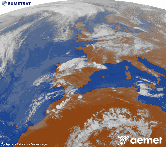 Imagen de la zona de Europa y Norte de �frica del canal infrarrojo del sat�lite Meteosat operacional en 0�N 0�W, procesada para darle color.&nbsp;Monday, 27 April  2026 19:00