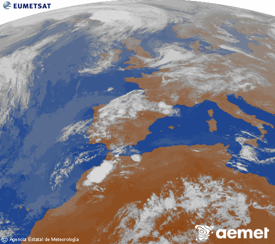 Imagen de la zona de Europa y Norte de �frica del canal infrarrojo del sat�lite Meteosat operacional en 0�N 0�W, procesada para darle color.&nbsp;Monday, 27 April  2026 21:00