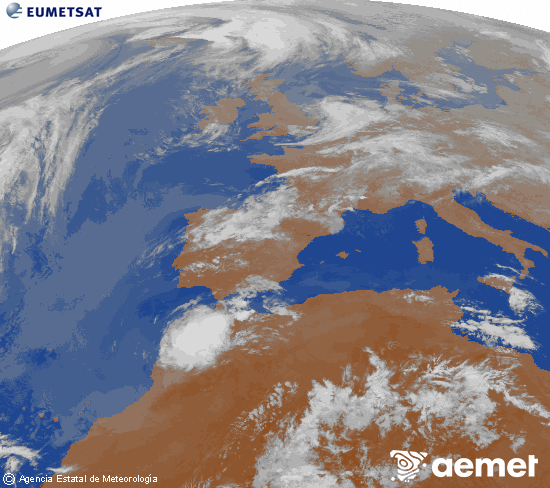 Imagen de la zona de Europa y Norte de �frica del canal infrarrojo del sat�lite Meteosat operacional en 0�N 0�W, procesada para darle color.&nbsp;martes, 28 abril 2026 a las 00:00