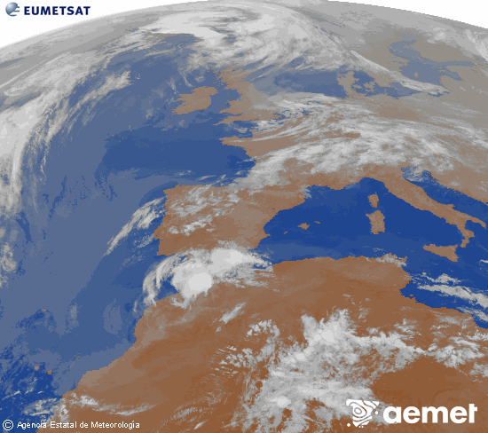 Imagen de la zona de Europa y Norte de �frica del canal infrarrojo del sat�lite Meteosat operacional en 0�N 0�W, procesada para darle color.&nbsp;martes, 28 abril 2026 a las 05:00