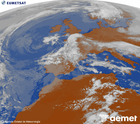 Imagen de la zona de Europa y Norte de �frica del canal infrarrojo del sat�lite Meteosat operacional en 0�N 0�W, procesada para darle color.&nbsp;asteazkena, 2026ko apirilak 29, ordua: 13:00