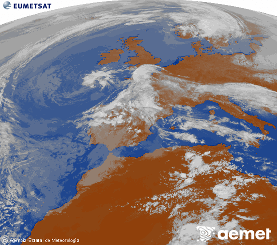 Imagen de la zona de Europa y Norte de �frica del canal infrarrojo del sat�lite Meteosat operacional en 0�N 0�W, procesada para darle color.&nbsp;asteazkena, 2026ko apirilak 29, ordua: 14:00