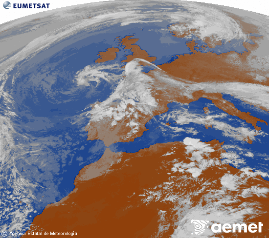 Imagen de la zona de Europa y Norte de �frica del canal infrarrojo del sat�lite Meteosat operacional en 0�N 0�W, procesada para darle color.&nbsp;asteazkena, 2026ko apirilak 29, ordua: 16:00