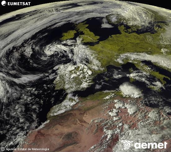 Esta imagen se genera utilizando informaci�n de los canales visibles del sat�lite METEOSAT perteneciente a la segunda generaci�n de sat�lites Meteosat (MSG). Por ese motivo, s�lo hay informaci�n en la zona iluminada por el sol. Adem�s, los canales han sido normalizados para que el brillo no dependa de la posici�n del sol.&nbsp;asteazkena, 2026ko apirilak 29, ordua: 18:00