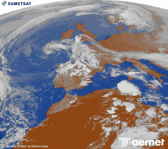 Imagen de la zona de Europa y Norte de �frica del canal infrarrojo del sat�lite Meteosat operacional en 0�N 0�W, procesada para darle color.&nbsp;asteazkena, 2026ko apirilak 29, ordua: 18:00