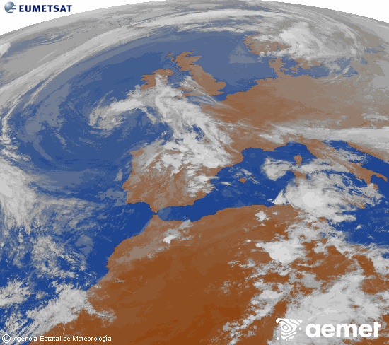 Imagen de la zona de Europa y Norte de �frica del canal infrarrojo del sat�lite Meteosat operacional en 0�N 0�W, procesada para darle color.&nbsp;asteazkena, 2026ko apirilak 29, ordua: 21:00
