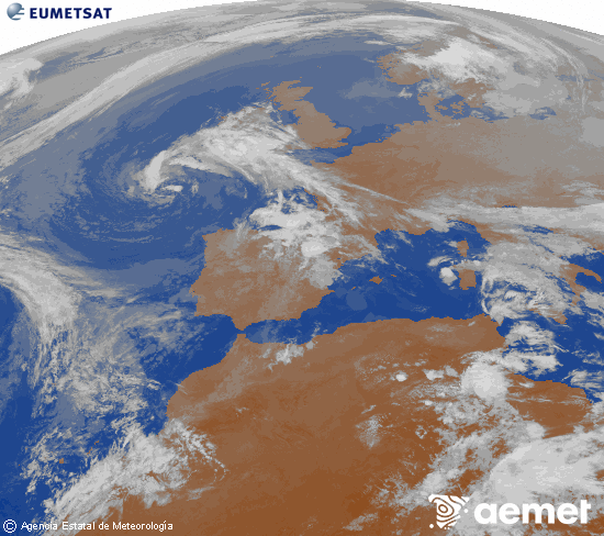 Imagen de la zona de Europa y Norte de �frica del canal infrarrojo del sat�lite Meteosat operacional en 0�N 0�W, procesada para darle color.&nbsp;osteguna, 2026ko apirilak 30, ordua: 01:00
