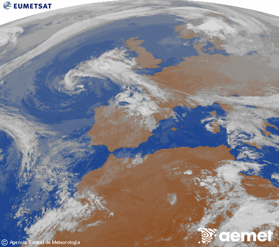 Imagen de la zona de Europa y Norte de �frica del canal infrarrojo del sat�lite Meteosat operacional en 0�N 0�W, procesada para darle color.&nbsp;osteguna, 2026ko apirilak 30, ordua: 02:00