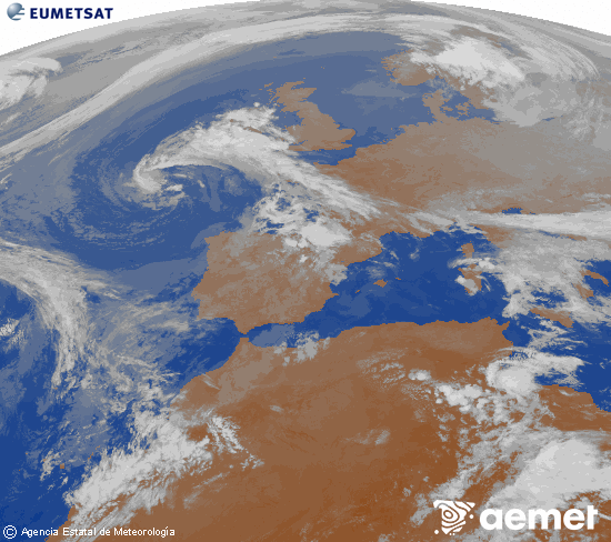 Imagen de la zona de Europa y Norte de �frica del canal infrarrojo del sat�lite Meteosat operacional en 0�N 0�W, procesada para darle color.&nbsp;osteguna, 2026ko apirilak 30, ordua: 03:00