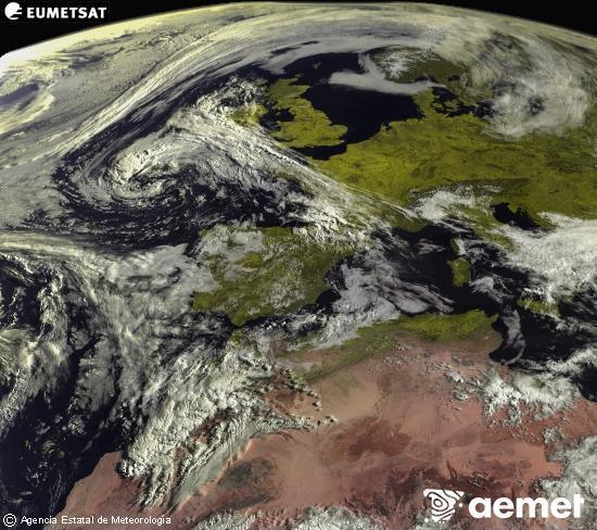 Esta imagen se genera utilizando informaci�n de los canales visibles del sat�lite METEOSAT perteneciente a la segunda generaci�n de sat�lites Meteosat (MSG). Por ese motivo, s�lo hay informaci�n en la zona iluminada por el sol. Adem�s, los canales han sido normalizados para que el brillo no dependa de la posici�n del sol.&nbsp;jueves, 30 abril 2026 a las 09:00