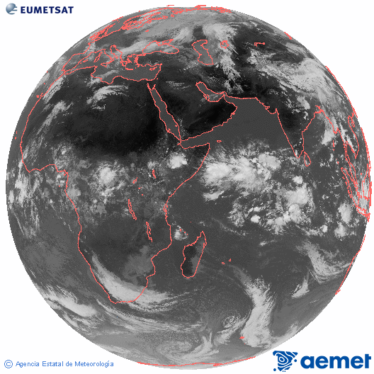 Oc�ano �ndico. Imaxe global da canle infravermella (10.8&mu;m) de Meteosat, pertencente � serie MSX (Meteosat Segunda Xeraci�n) e situado en 41.5°E.&nbsp;xoves, 30 abril  2026 11:00
