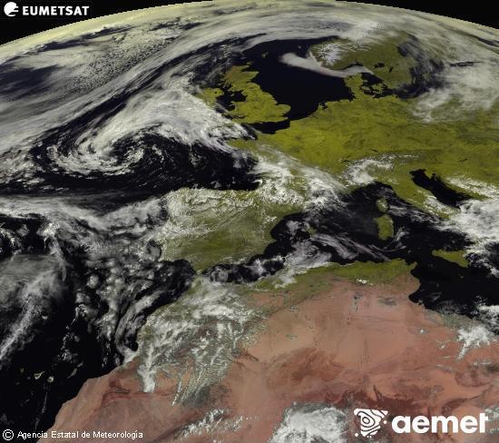 Esta imagen se genera utilizando informaci�n de los canales visibles del sat�lite METEOSAT perteneciente a la segunda generaci�n de sat�lites Meteosat (MSG). Por ese motivo, s�lo hay informaci�n en la zona iluminada por el sol. Adem�s, los canales han sido normalizados para que el brillo no dependa de la posici�n del sol.&nbsp;jueves, 30 abril 2026 a las 13:00