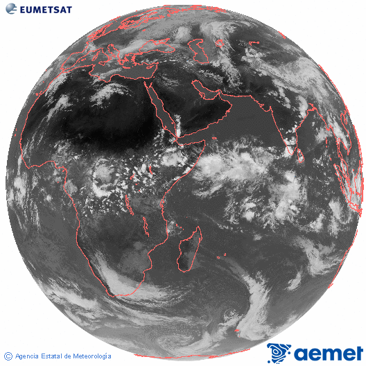 Oc�ano �ndico. Imaxe global da canle infravermella (10.8&mu;m) de Meteosat, pertencente � serie MSX (Meteosat Segunda Xeraci�n) e situado en 41.5°E.&nbsp;xoves, 30 abril  2026 14:00