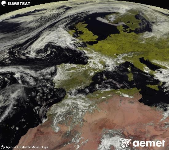 Esta imagen se genera utilizando informaci�n de los canales visibles del sat�lite METEOSAT perteneciente a la segunda generaci�n de sat�lites Meteosat (MSG). Por ese motivo, s�lo hay informaci�n en la zona iluminada por el sol. Adem�s, los canales han sido normalizados para que el brillo no dependa de la posici�n del sol.&nbsp;jueves, 30 abril 2026 a las 15:00