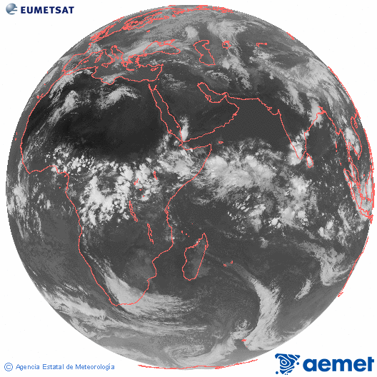Oc�ano �ndico. Imaxe global da canle infravermella (10.8&mu;m) de Meteosat, pertencente � serie MSX (Meteosat Segunda Xeraci�n) e situado en 41.5°E.&nbsp;xoves, 30 abril  2026 17:00