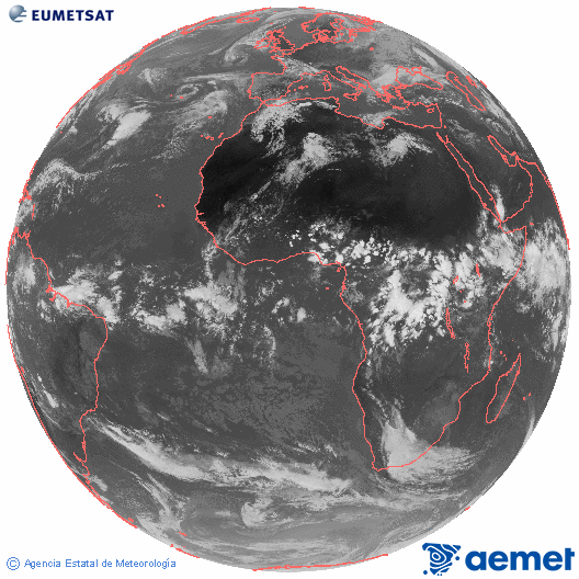 Imaxe global da canle infravermella (10.8 &mu;m) do sat�lite  Meteosat, pertencente � serie MSX (Meteosat Segunda Xeraci�n) e situado en 0�N 0�E.&nbsp;xoves, 30 abril  2026 17:00