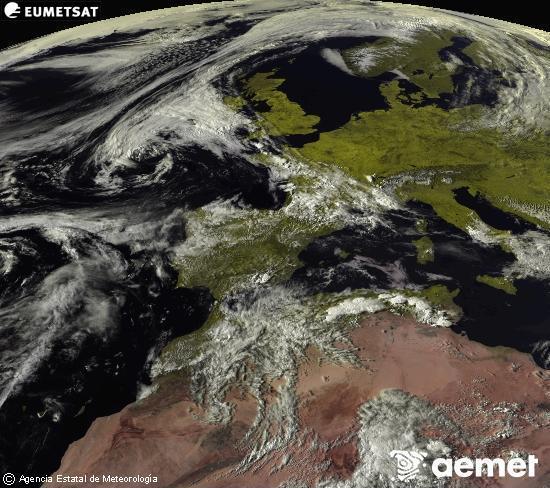 Esta imagen se genera utilizando informaci�n de los canales visibles del sat�lite METEOSAT perteneciente a la segunda generaci�n de sat�lites Meteosat (MSG). Por ese motivo, s�lo hay informaci�n en la zona iluminada por el sol. Adem�s, los canales han sido normalizados para que el brillo no dependa de la posici�n del sol.&nbsp;jueves, 30 abril 2026 a las 18:00