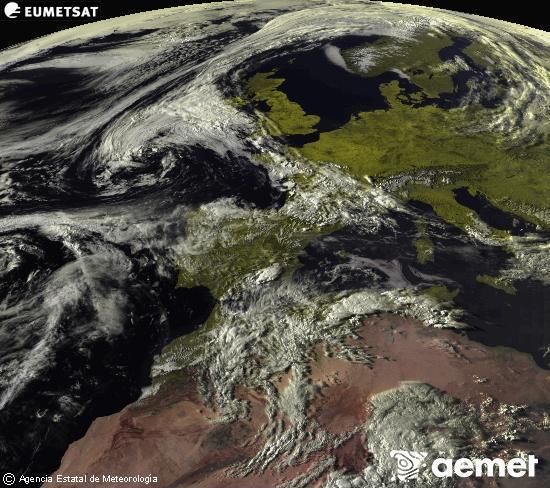 Esta imagen se genera utilizando informaci�n de los canales visibles del sat�lite METEOSAT perteneciente a la segunda generaci�n de sat�lites Meteosat (MSG). Por ese motivo, s�lo hay informaci�n en la zona iluminada por el sol. Adem�s, los canales han sido normalizados para que el brillo no dependa de la posici�n del sol.&nbsp;jueves, 30 abril 2026 a las 19:00