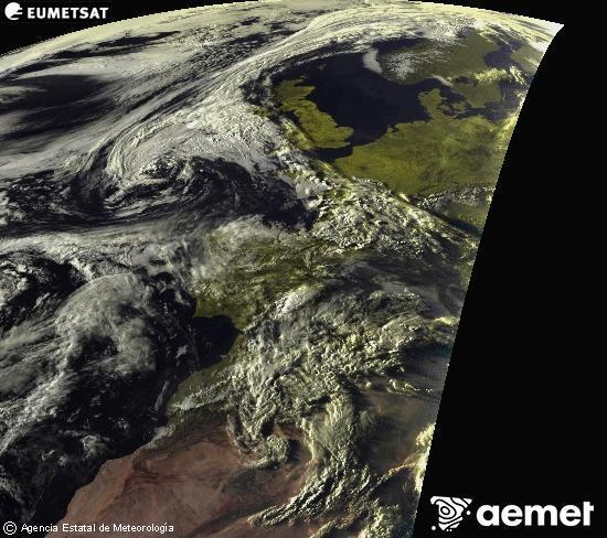 Esta imagen se genera utilizando informaci�n de los canales visibles del sat�lite METEOSAT perteneciente a la segunda generaci�n de sat�lites Meteosat (MSG). Por ese motivo, s�lo hay informaci�n en la zona iluminada por el sol. Adem�s, los canales han sido normalizados para que el brillo no dependa de la posici�n del sol.&nbsp;jueves, 30 abril 2026 a las 20:00