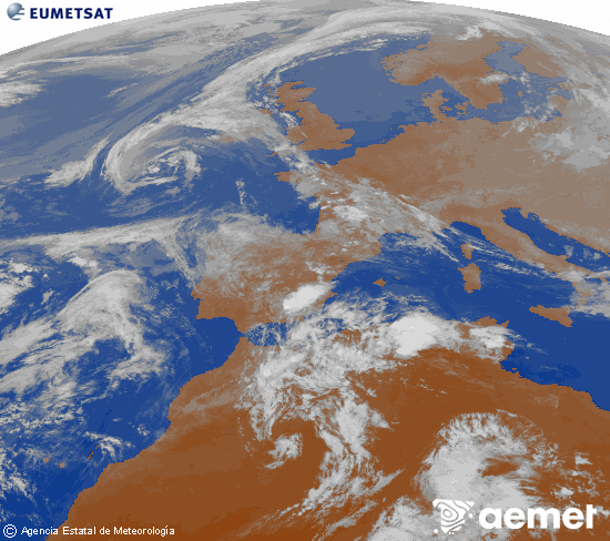 Imagen de la zona de Europa y Norte de �frica del canal infrarrojo del sat�lite Meteosat operacional en 0�N 0�W, procesada para darle color.&nbsp;jeudi, 30 avril  2026 21:00