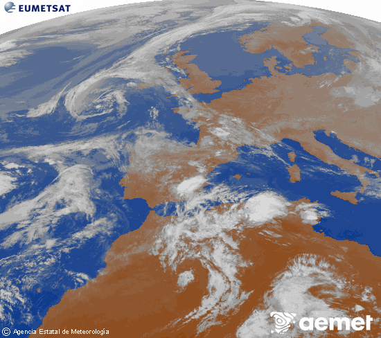Imagen de la zona de Europa y Norte de �frica del canal infrarrojo del sat�lite Meteosat operacional en 0�N 0�W, procesada para darle color.&nbsp;jeudi, 30 avril  2026 22:00