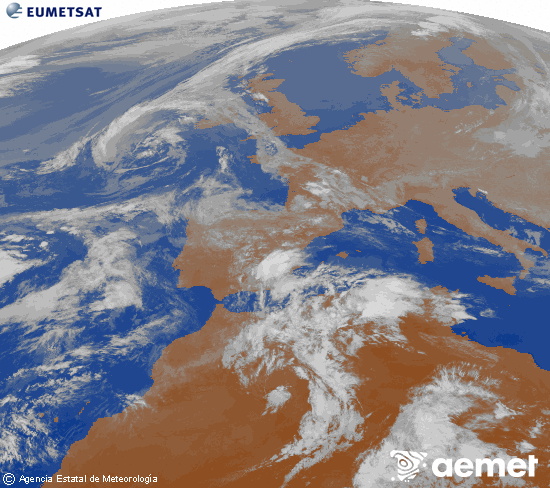 Imagen de la zona de Europa y Norte de �frica del canal infrarrojo del sat�lite Meteosat operacional en 0�N 0�W, procesada para darle color.&nbsp;jeudi, 30 avril  2026 23:00