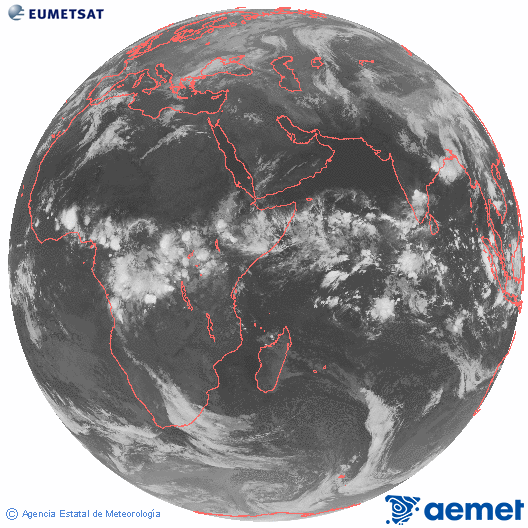 Oc�ano �ndico. Imaxe global da canle infravermella (10.8&mu;m) de Meteosat, pertencente � serie MSX (Meteosat Segunda Xeraci�n) e situado en 41.5°E.&nbsp;xoves, 30 abril  2026 23:00