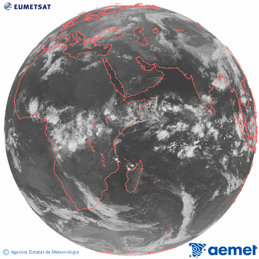 Oc�ano �ndico. Imaxe global da canle infravermella (10.8&mu;m) de Meteosat, pertencente � serie MSX (Meteosat Segunda Xeraci�n) e situado en 41.5°E.&nbsp;venres, 1 maio  2026 02:00