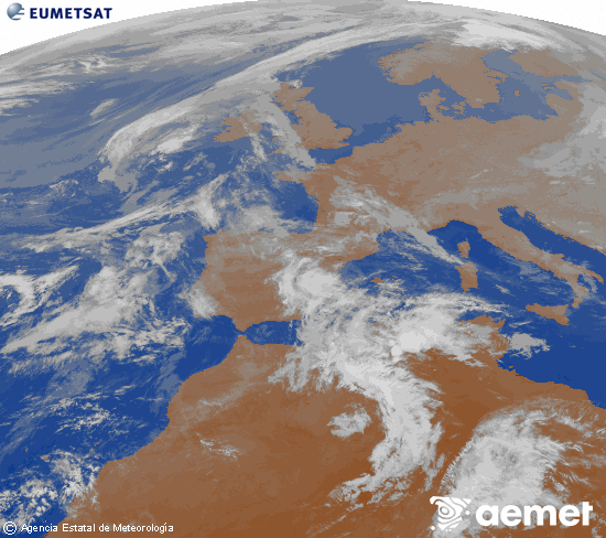Imagen de la zona de Europa y Norte de �frica del canal infrarrojo del sat�lite Meteosat operacional en 0�N 0�W, procesada para darle color.&nbsp;vendredi, 1 mai  2026 03:00