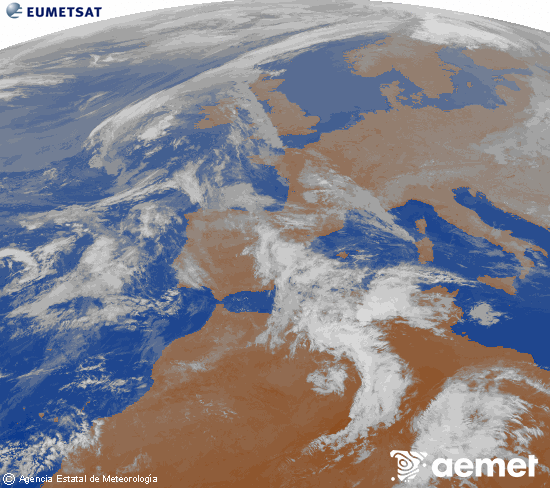 Imagen de la zona de Europa y Norte de �frica del canal infrarrojo del sat�lite Meteosat operacional en 0�N 0�W, procesada para darle color.&nbsp;vendredi, 1 mai  2026 04:00
