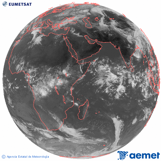 Oc�ano �ndico. Imaxe global da canle infravermella (10.8&mu;m) de Meteosat, pertencente � serie MSX (Meteosat Segunda Xeraci�n) e situado en 41.5°E.&nbsp;venres, 1 maio  2026 08:00