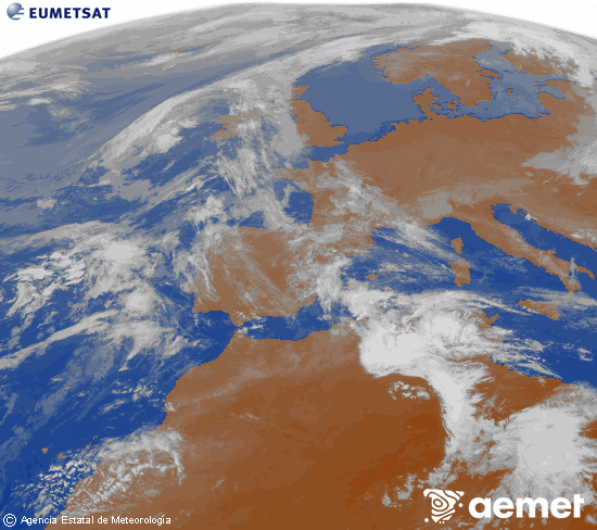 Imagen de la zona de Europa y Norte de �frica del canal infrarrojo del sat�lite Meteosat operacional en 0�N 0�W, procesada para darle color.&nbsp;vendredi, 1 mai  2026 09:00