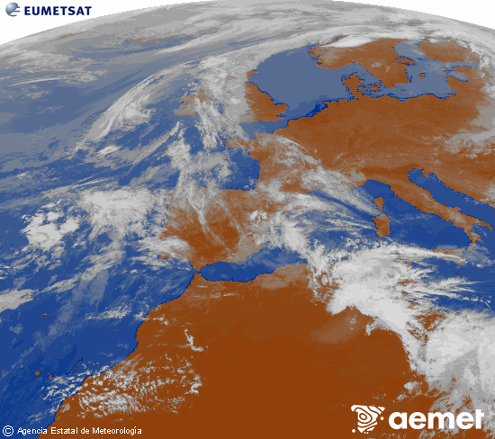 Imagen de la zona de Europa y Norte de �frica del canal infrarrojo del sat�lite Meteosat operacional en 0�N 0�W, procesada para darle color.&nbsp;vendredi, 1 mai  2026 13:00